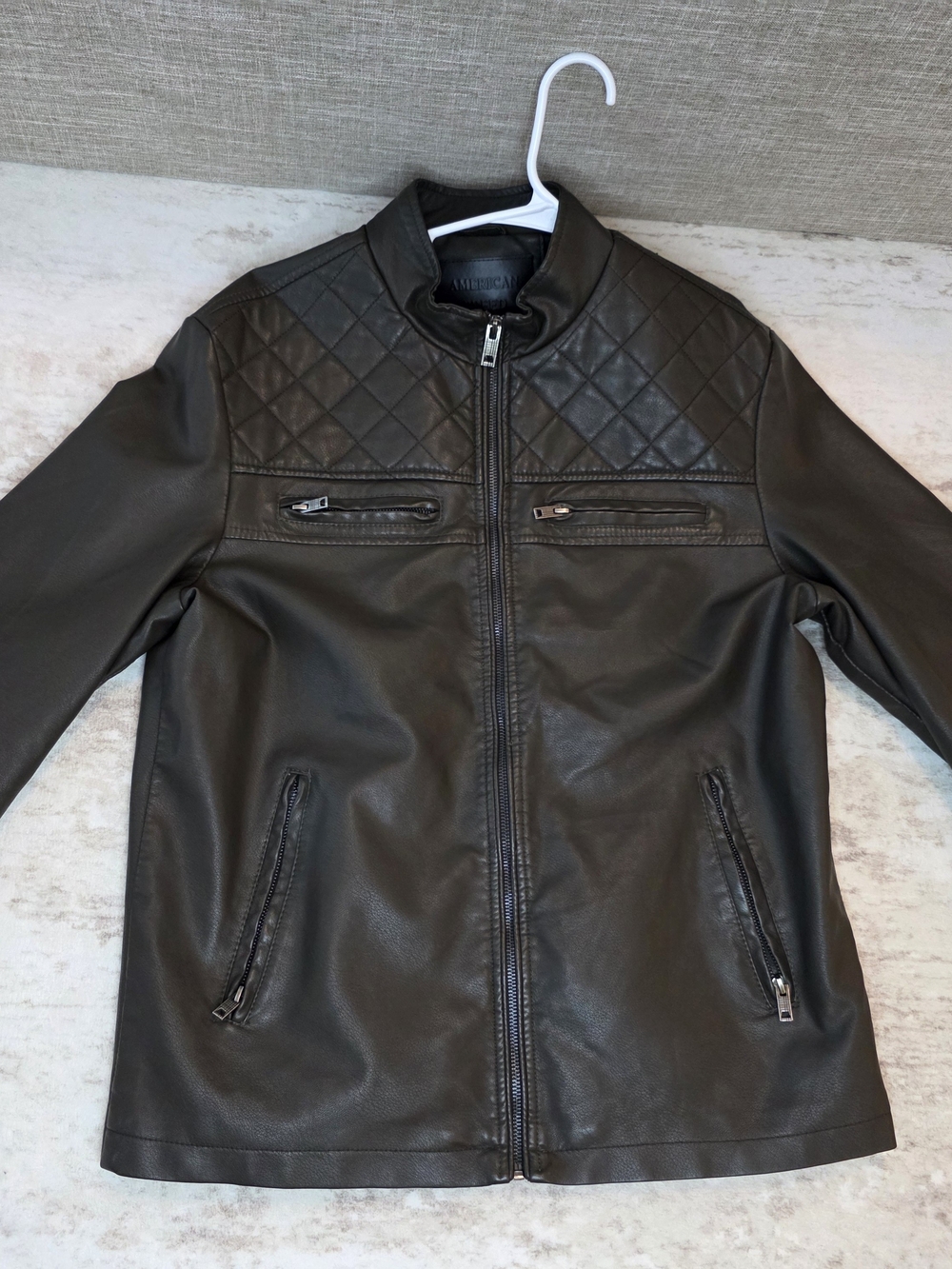 American Breed Men’s Faux Leather Moto Biker Jacket – Size L
